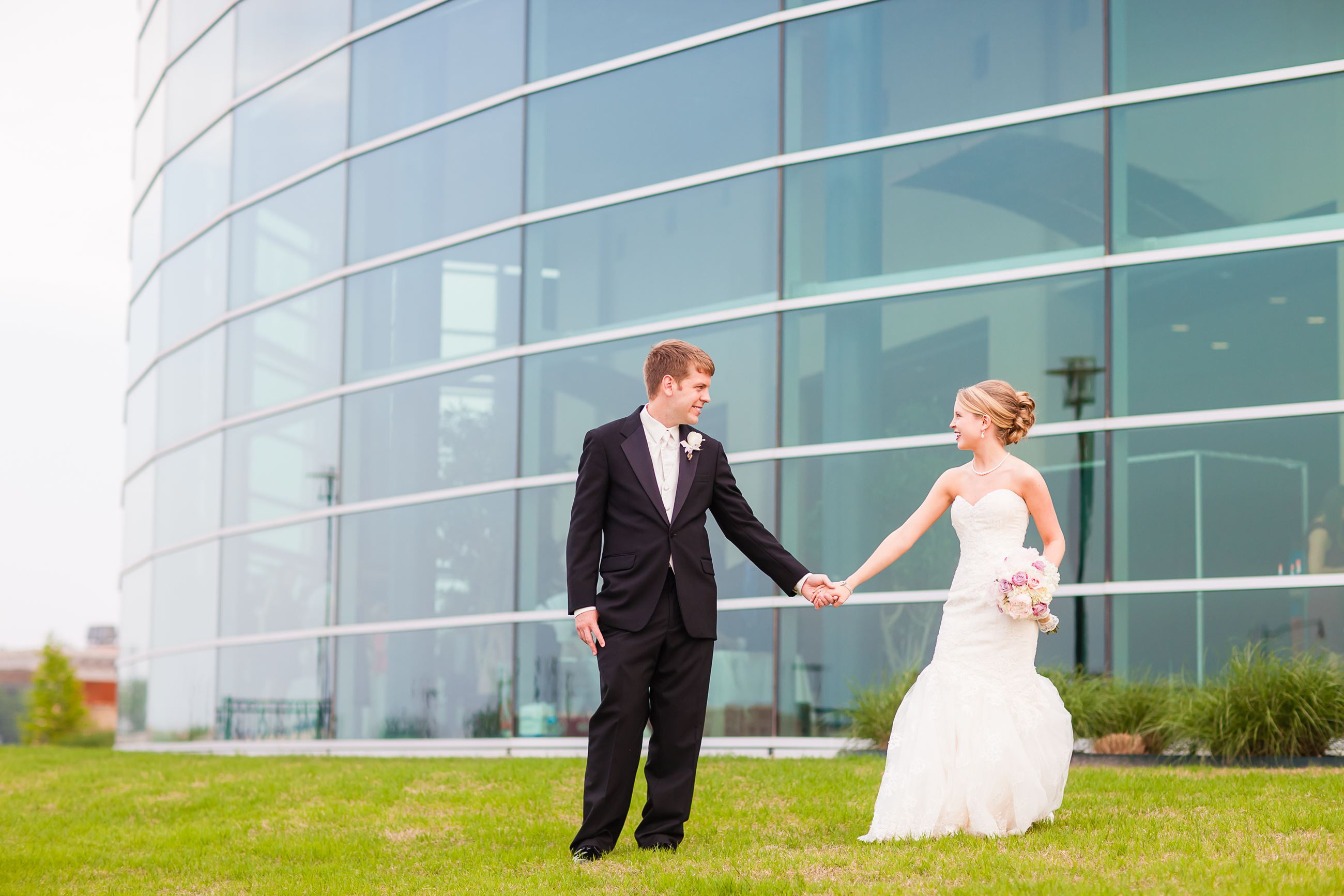 Couple in front of the building 
